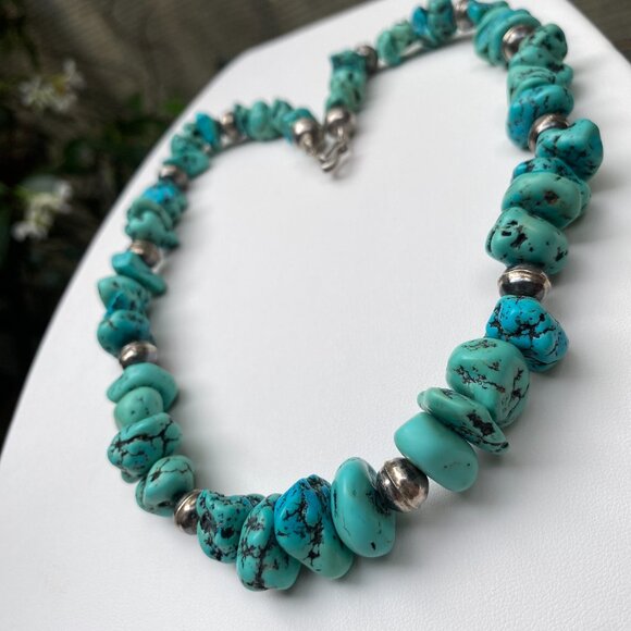 Genuine Old Mine Kingman Turquoise Necklace,Creamy mix—Robin's Egg,Sky Blue 17” - Picture 1 of 10
